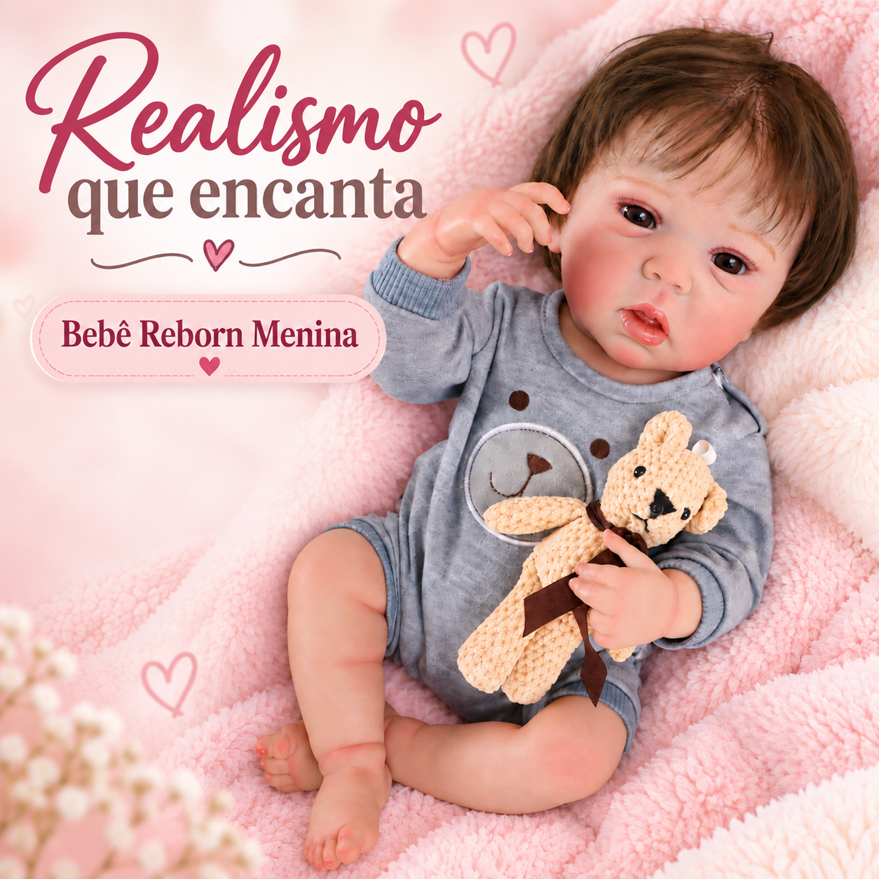 Bebê Reborn menina com ursinho