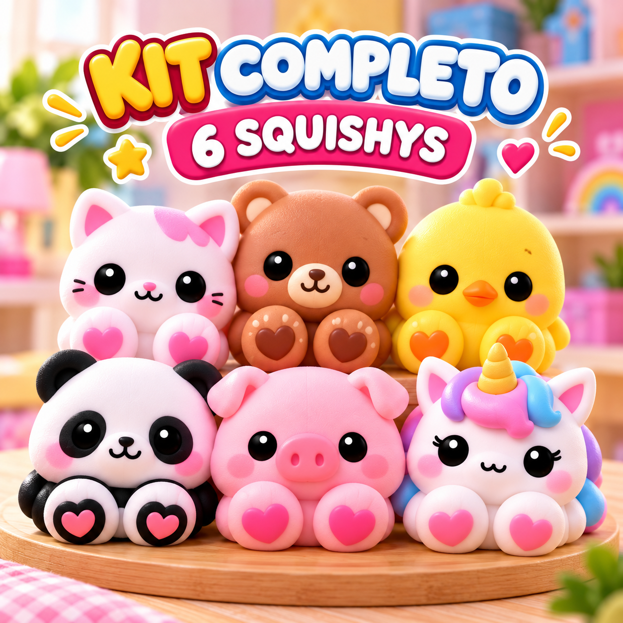 Kit com 6 Squishys de bichinhos